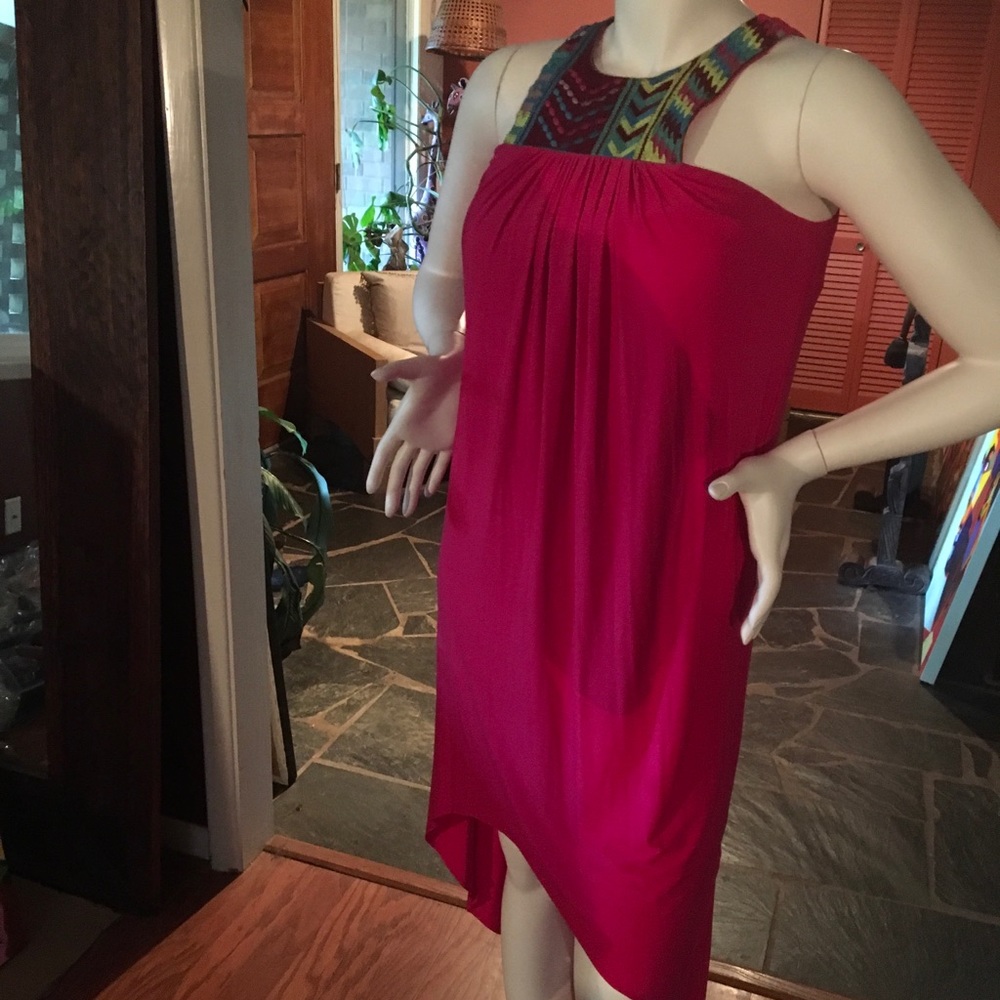 Fuschia tribal yoke front hi-lo dress M